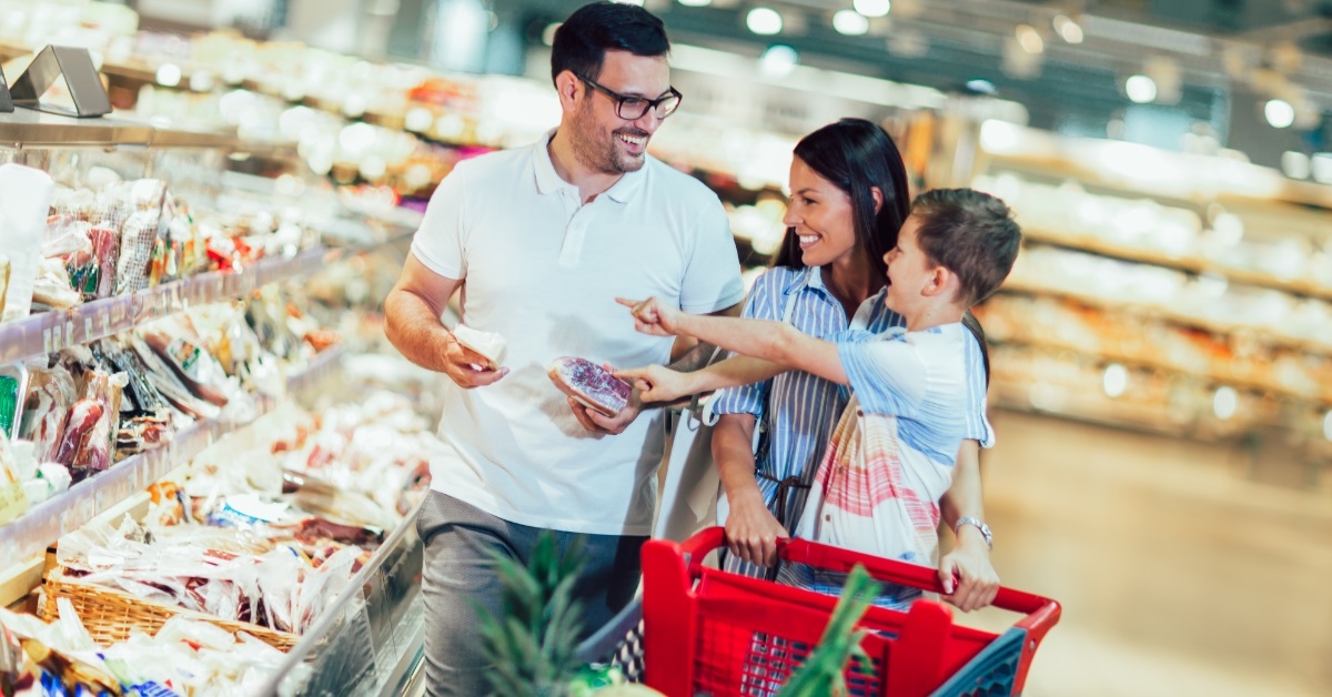 happy family doing groceries
