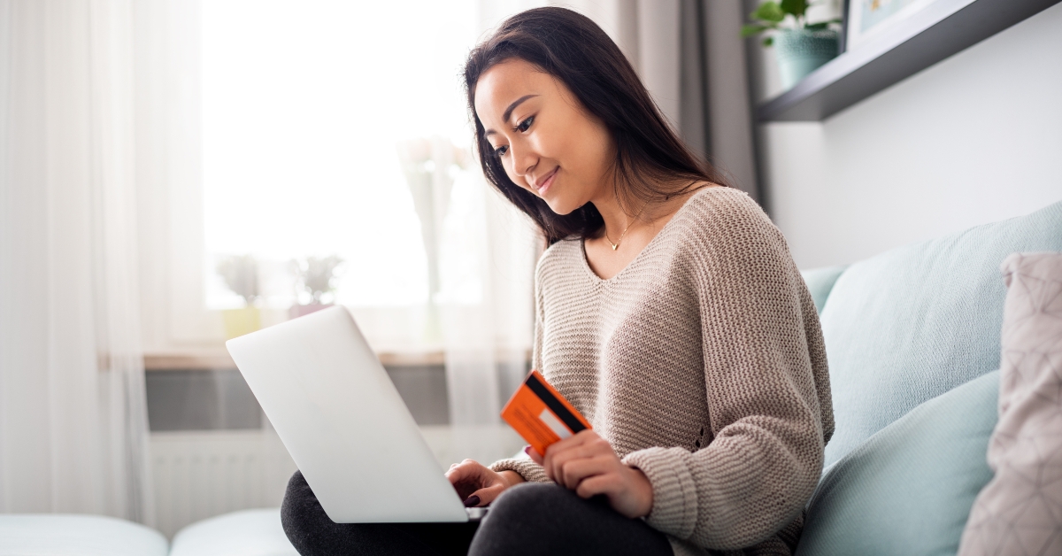 asian girl making online payment