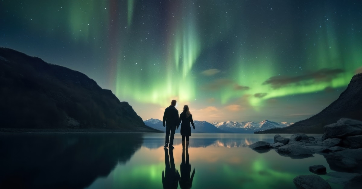couple under northern lights in norway