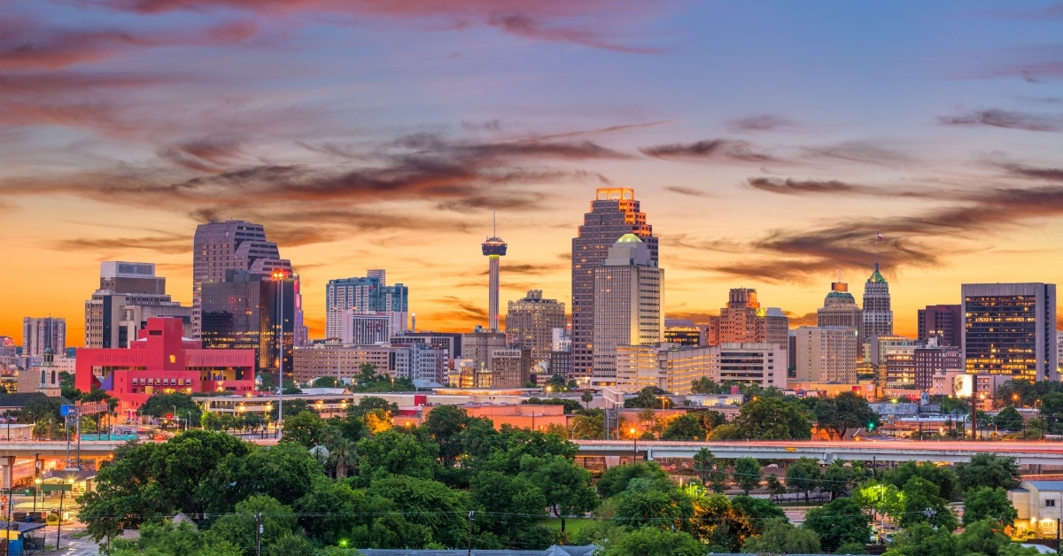san antonio under beautiful orange sky
