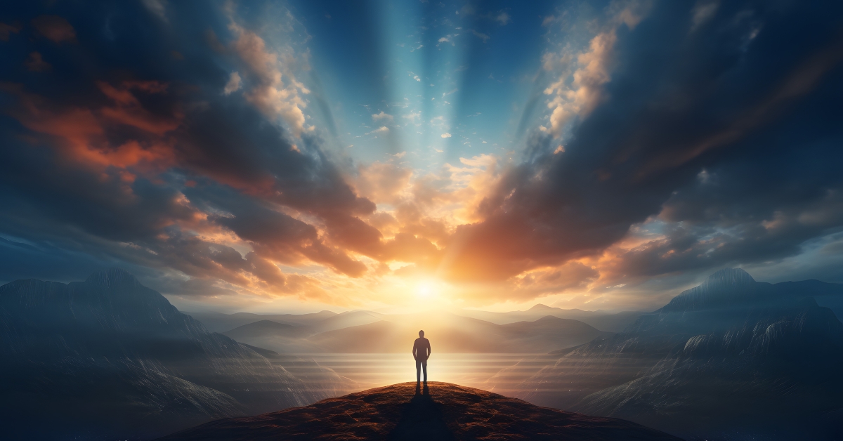 standing in fantasy landscape