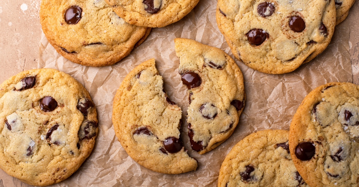 chocolate chip cookies on parchment paper