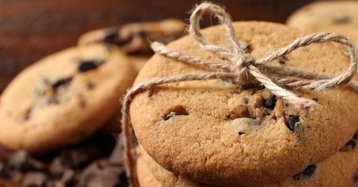 tied chocolate chip cookies stack