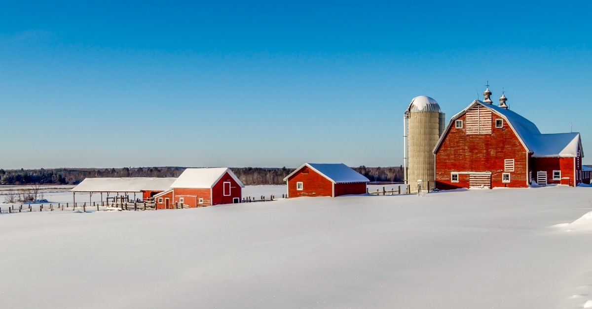 farm on snowy hill in minnesota