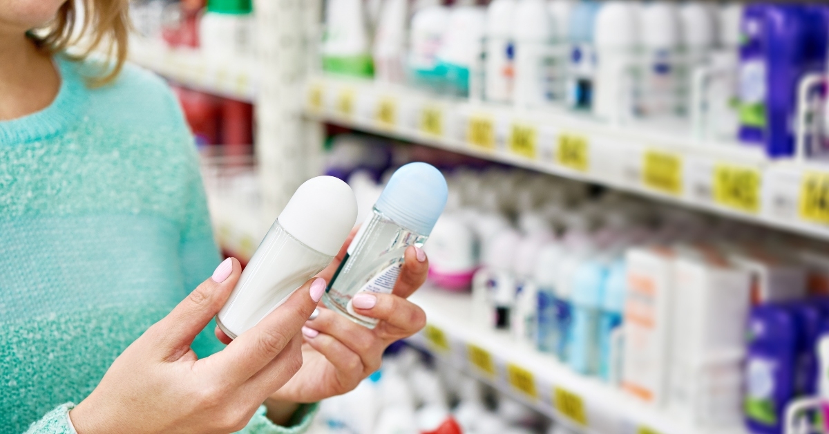 woman chooses deodorant