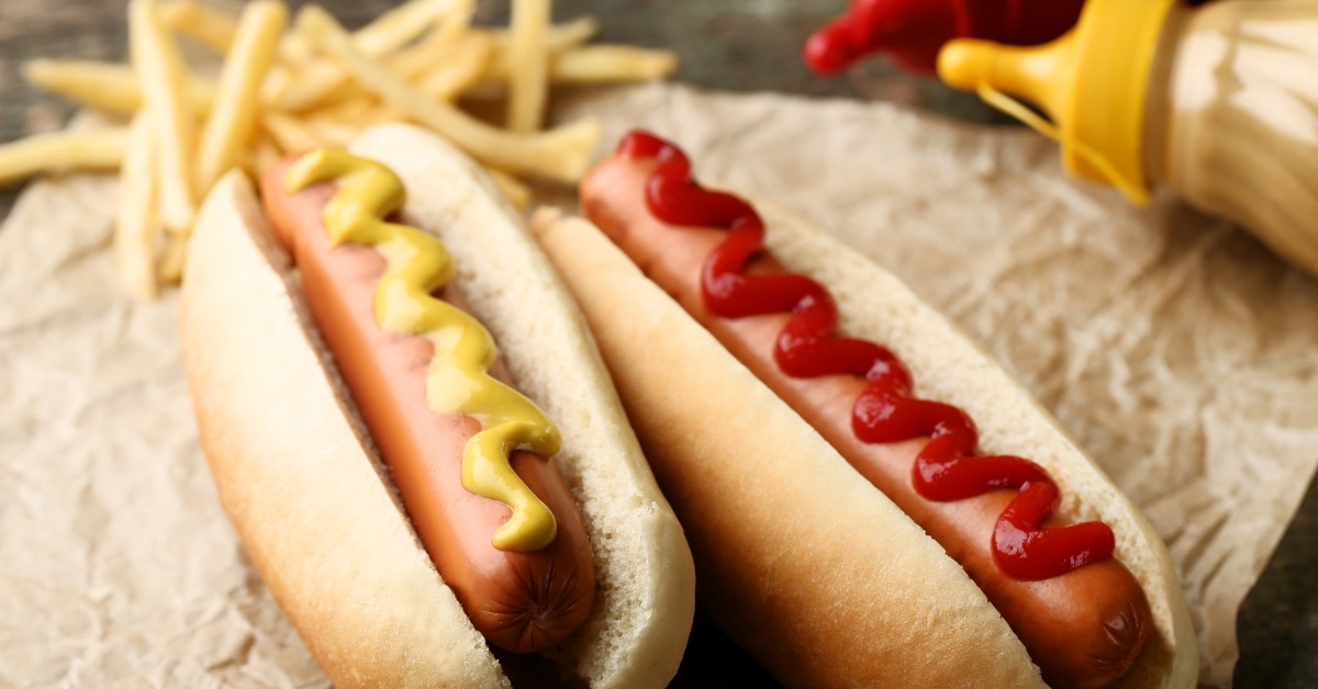 Hot dogs with mustard and ketchup
