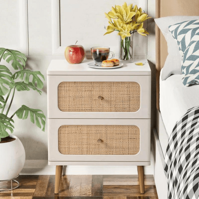 2-drawer woven nightstand