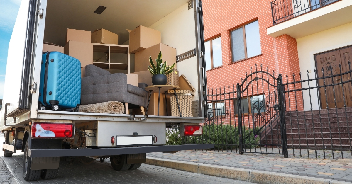 van full of moving boxes