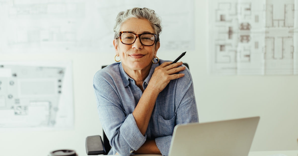 designer looks at the camera