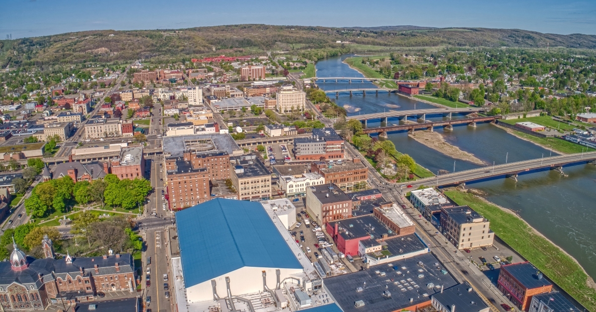Arial view of Elmira upstate NY