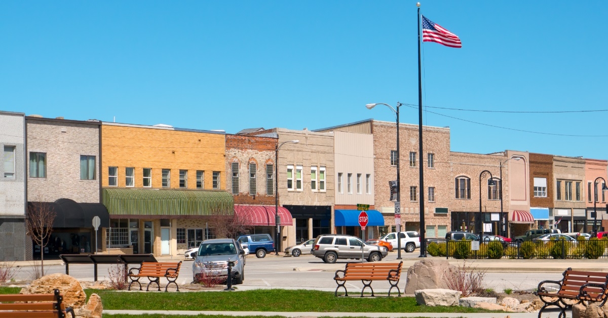 storefronts and park Mattoon Illinois