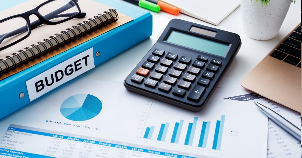 calculator on financial data sheets