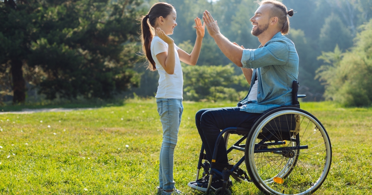 father with mobility impairment