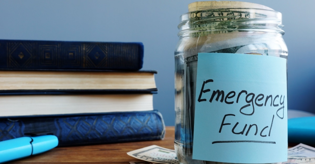 money jar with emergency fund label