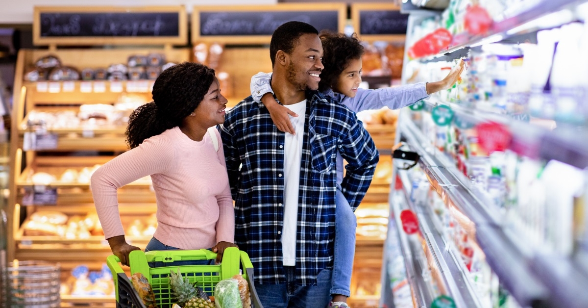 happy african american family doing grocery