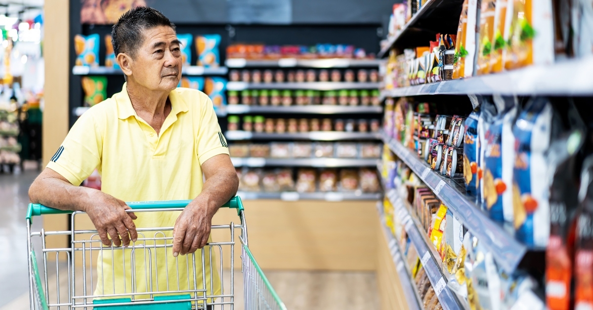 senior man shopping trolley
