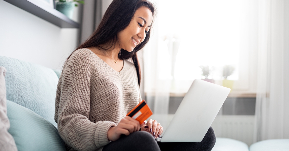 asian girl making online payment