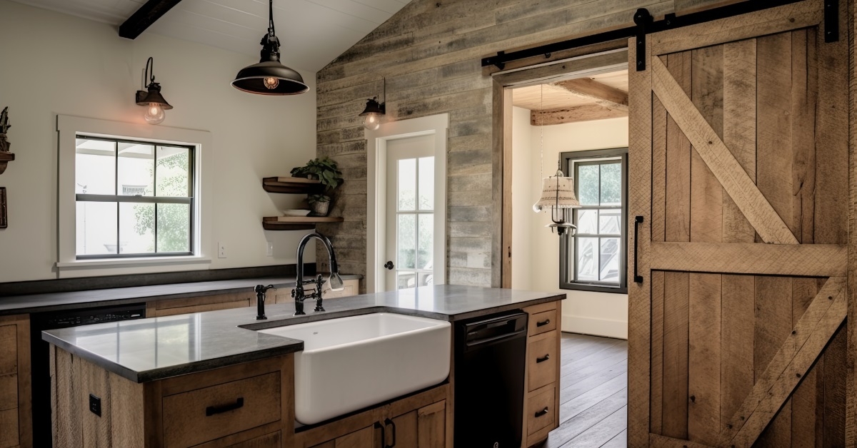rustic kitchen with farmhouse sink