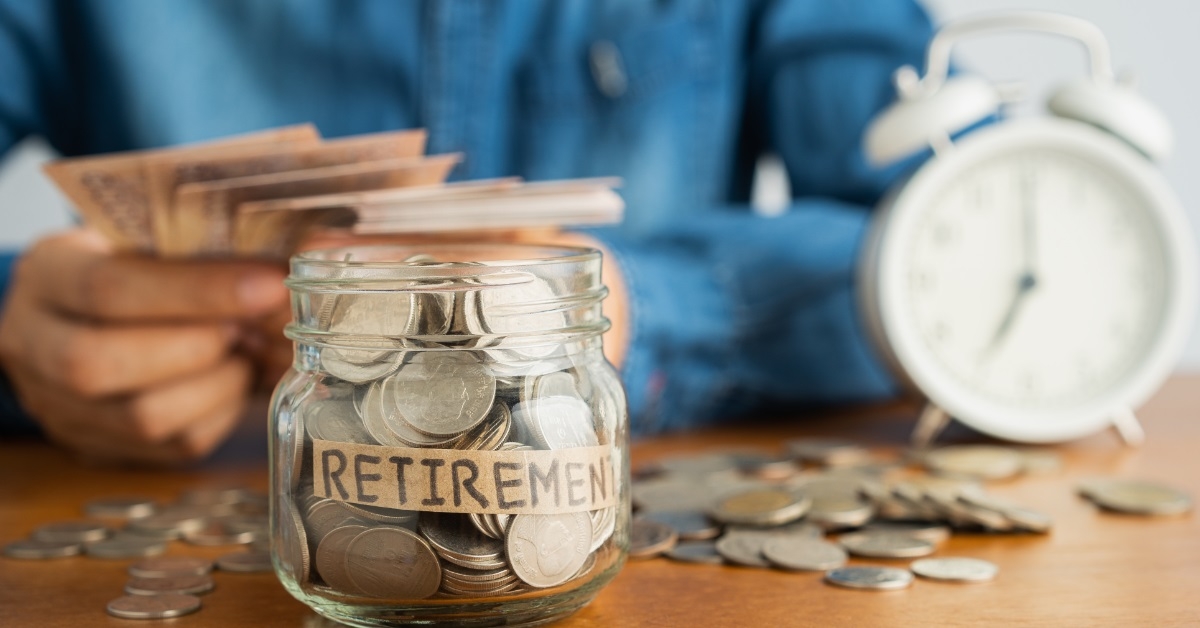 savings in jar with retirement label