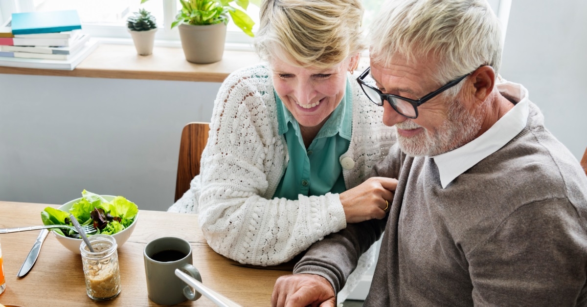 senior couple reviewing retirement plan together