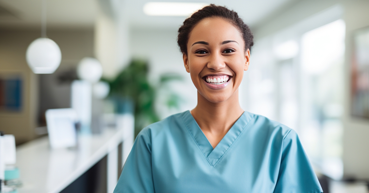 female dental hygienist smiling confidently