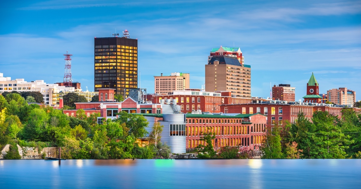 new hampshire skyline from merrimack river