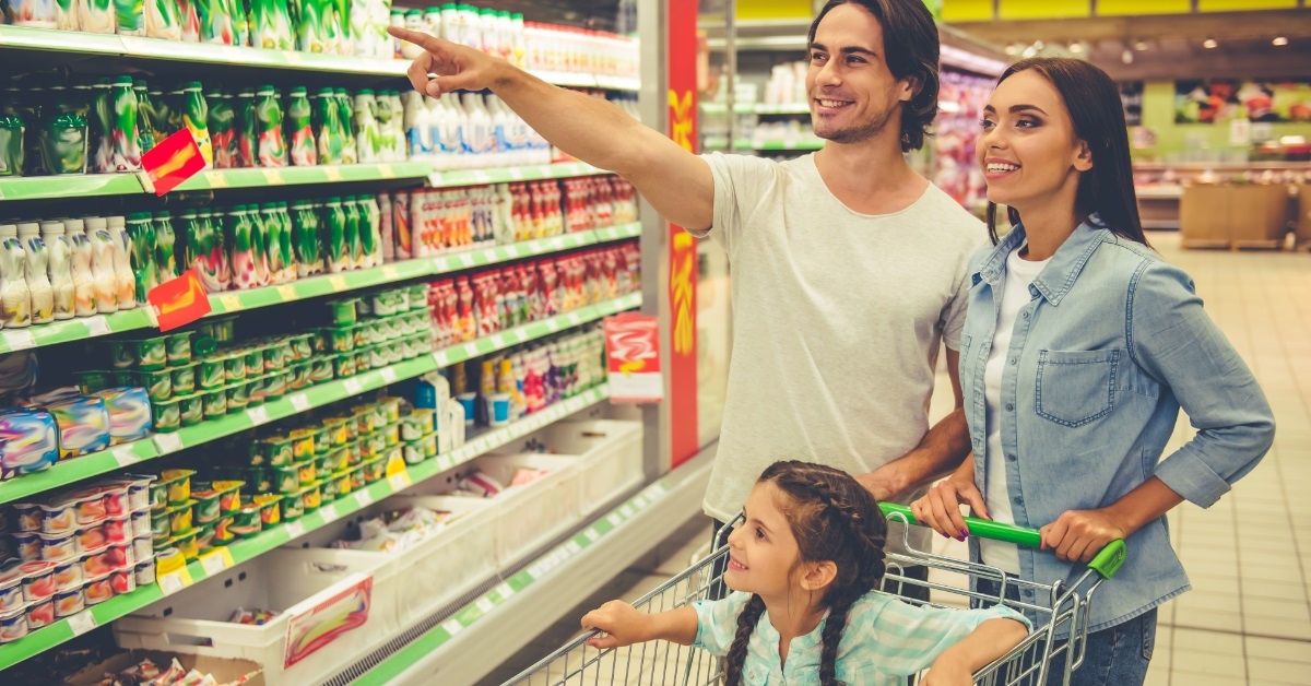 family doing grocery at supermarket