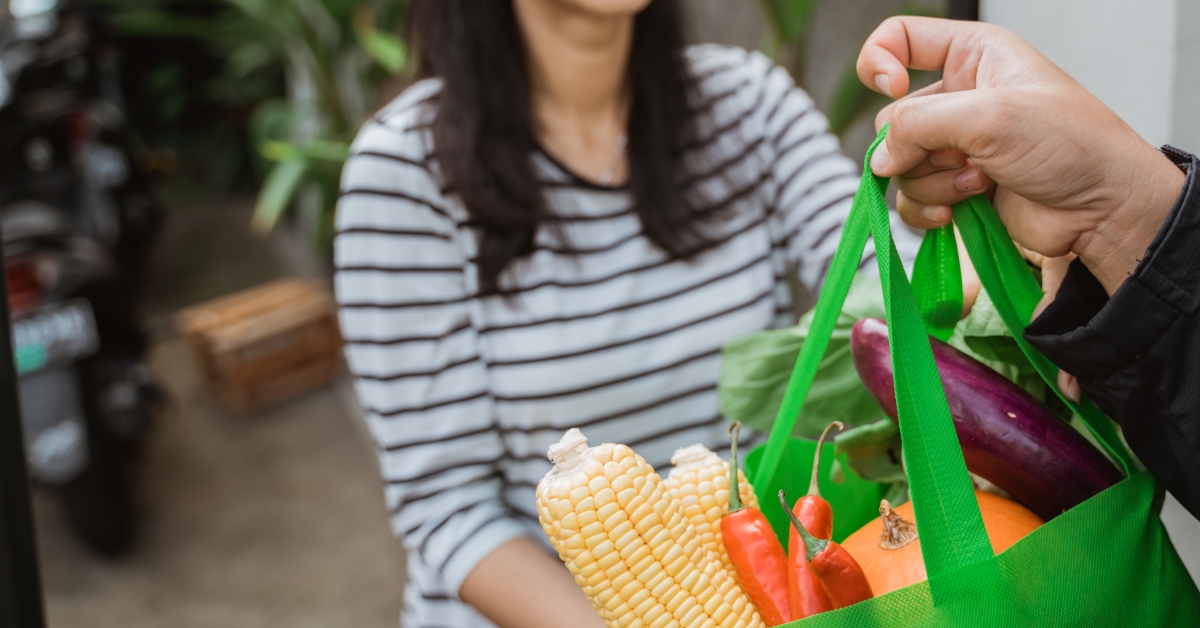 delivering some groceries to woman