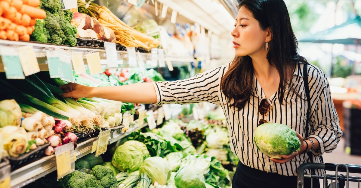 elegant female grocery shopping