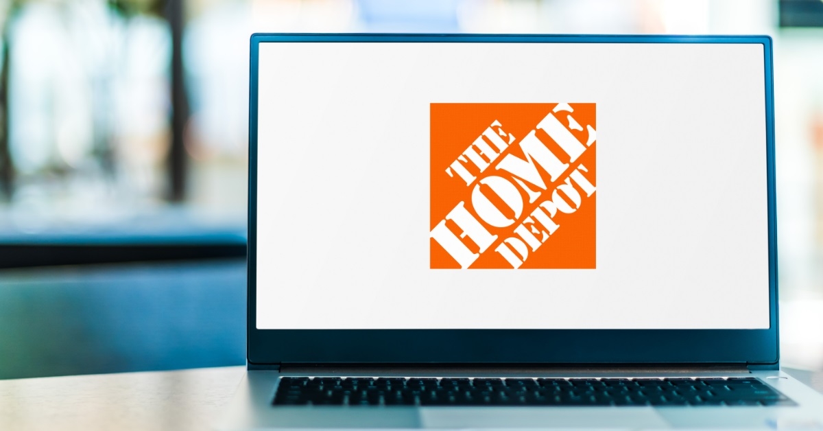Laptop screen displaying Home Depot logo