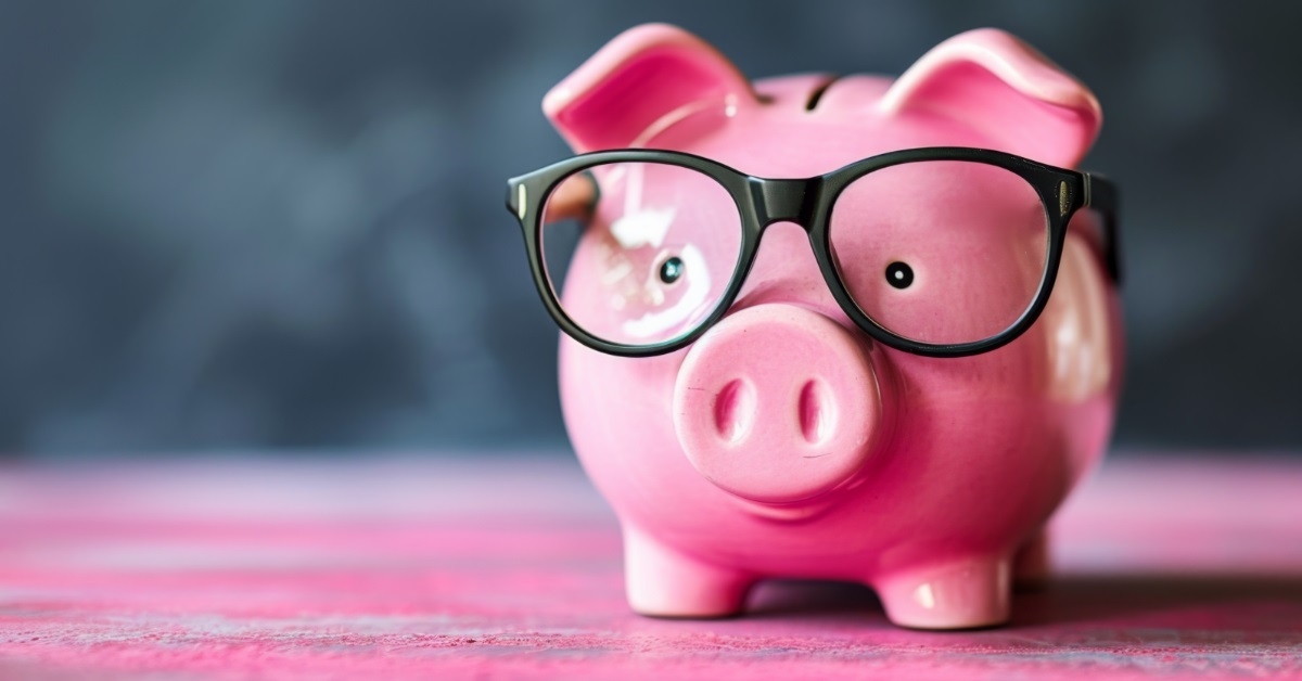 funky piggy bank wearing glasses