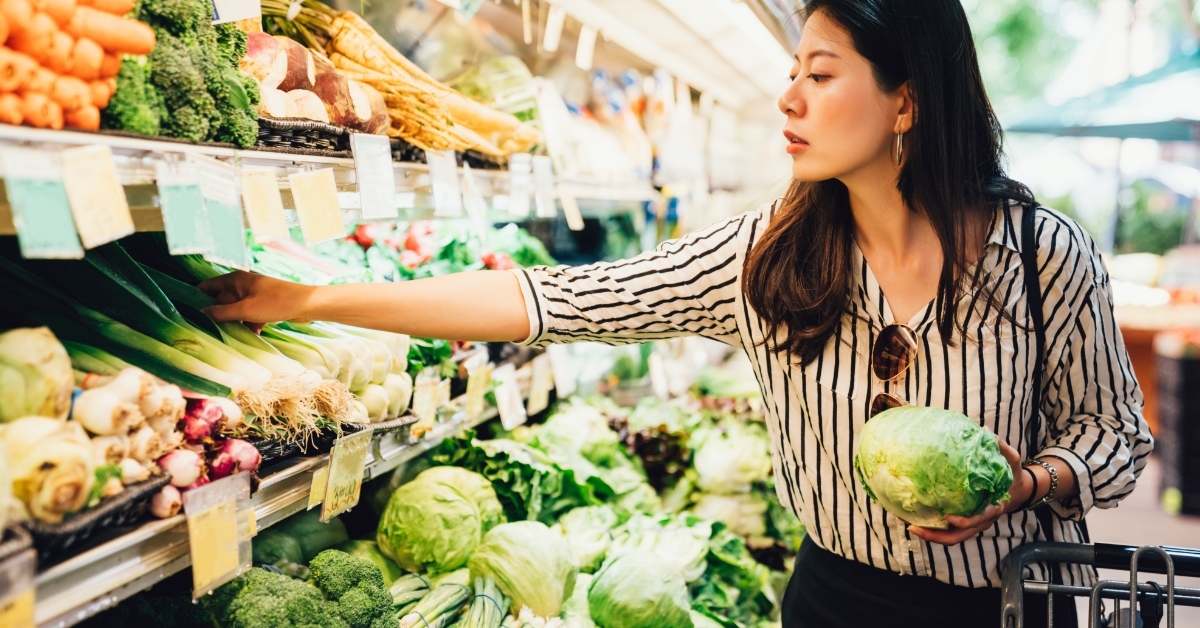 elegant female grocery shopping
