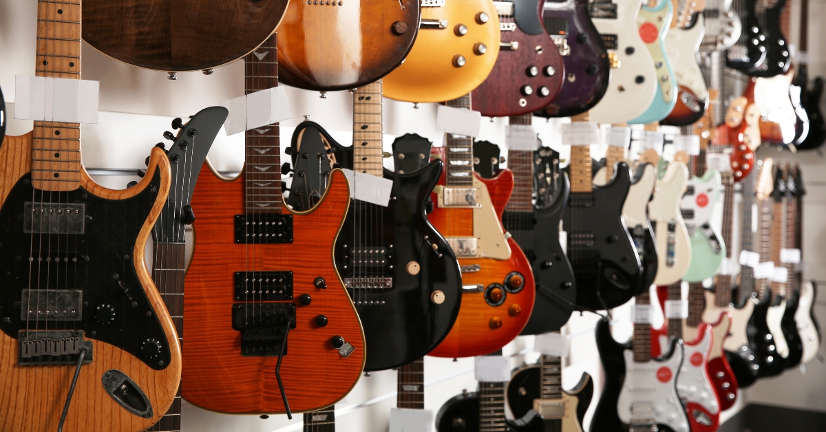 guitars in music store