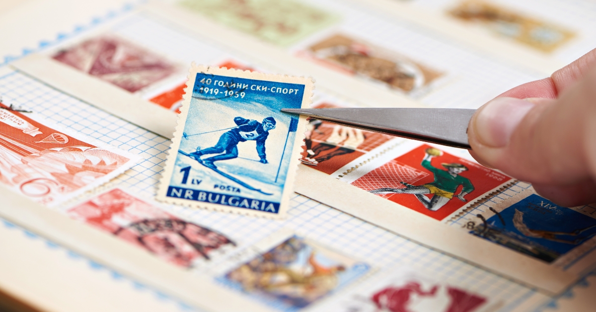 postage stamp with skier