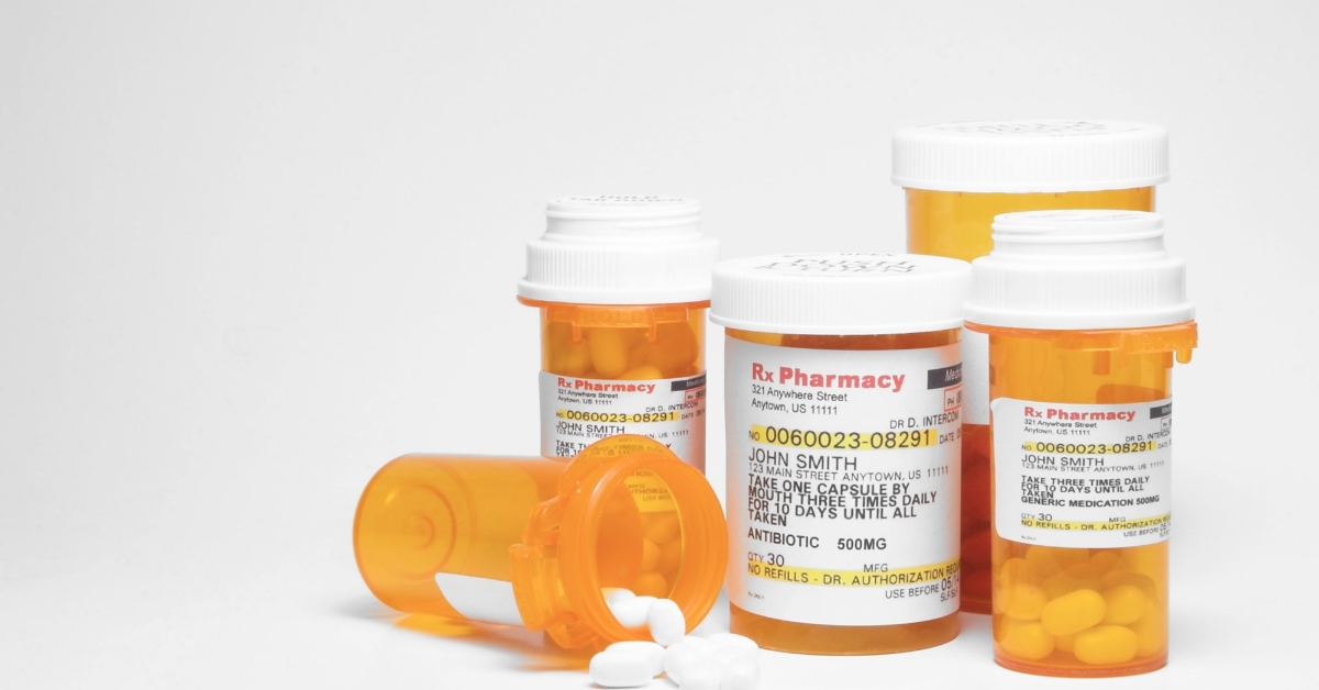 Prescription pills in prescription bottles