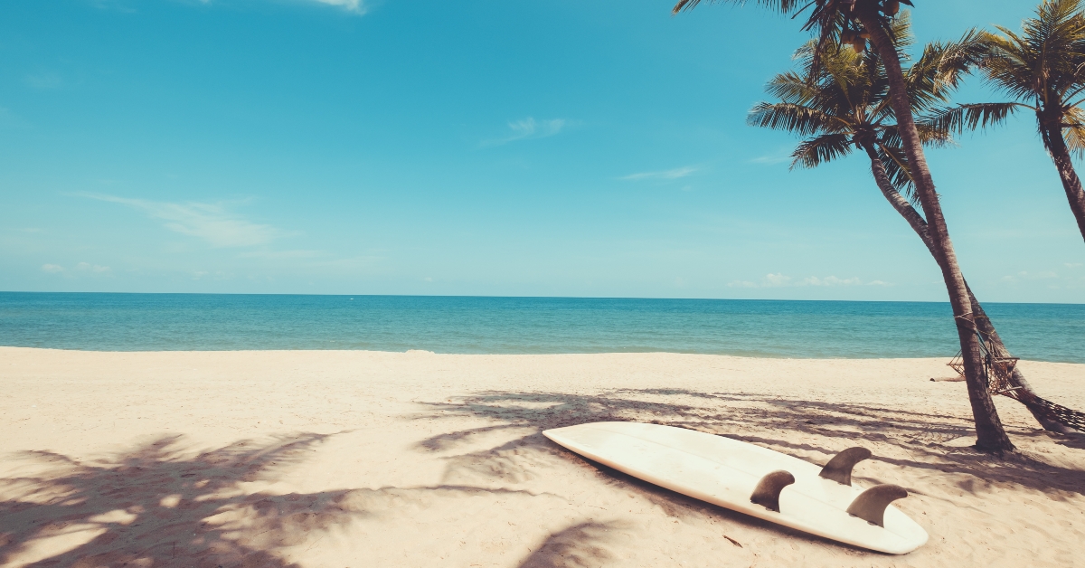 surfboard on tropical beach