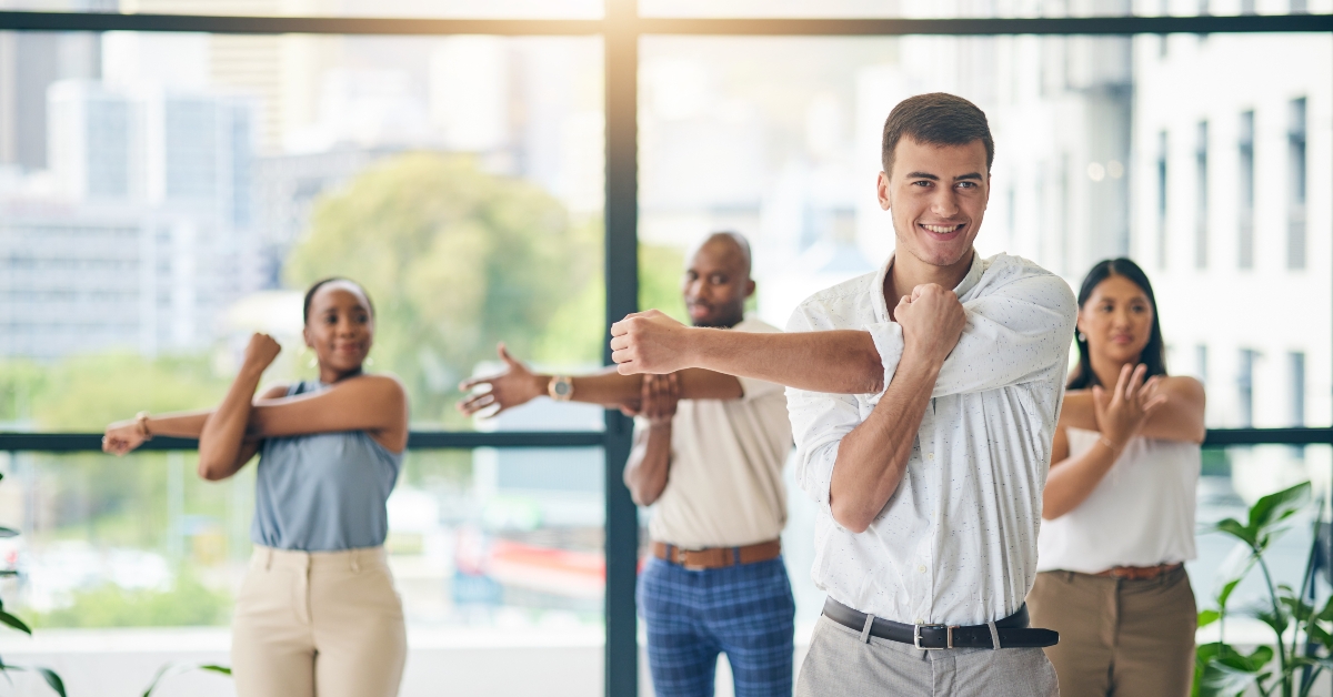 group of business people stretching