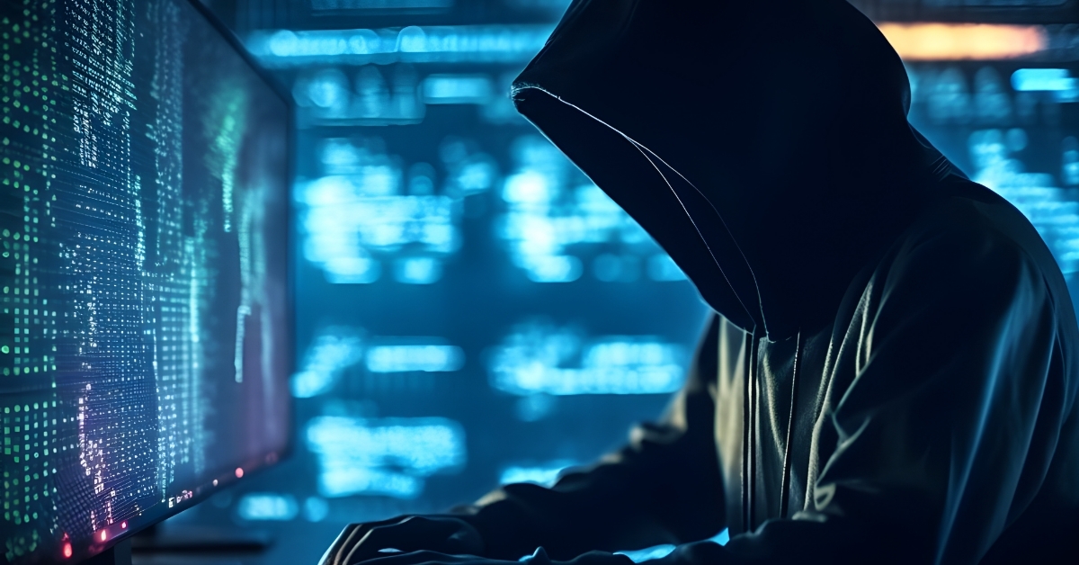 Hacker typing Concept of cybercrime