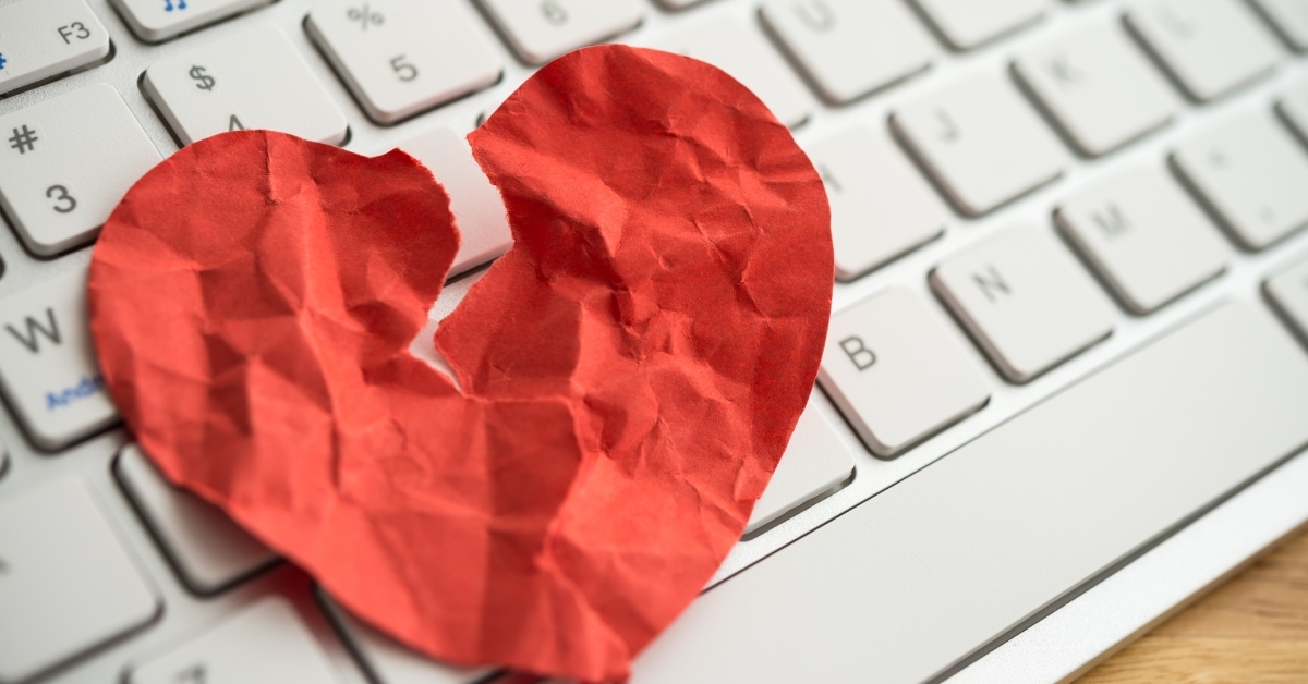 Online internet romance scam concept