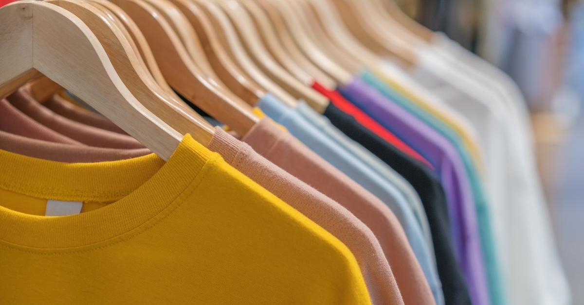 clothes on hangers in store