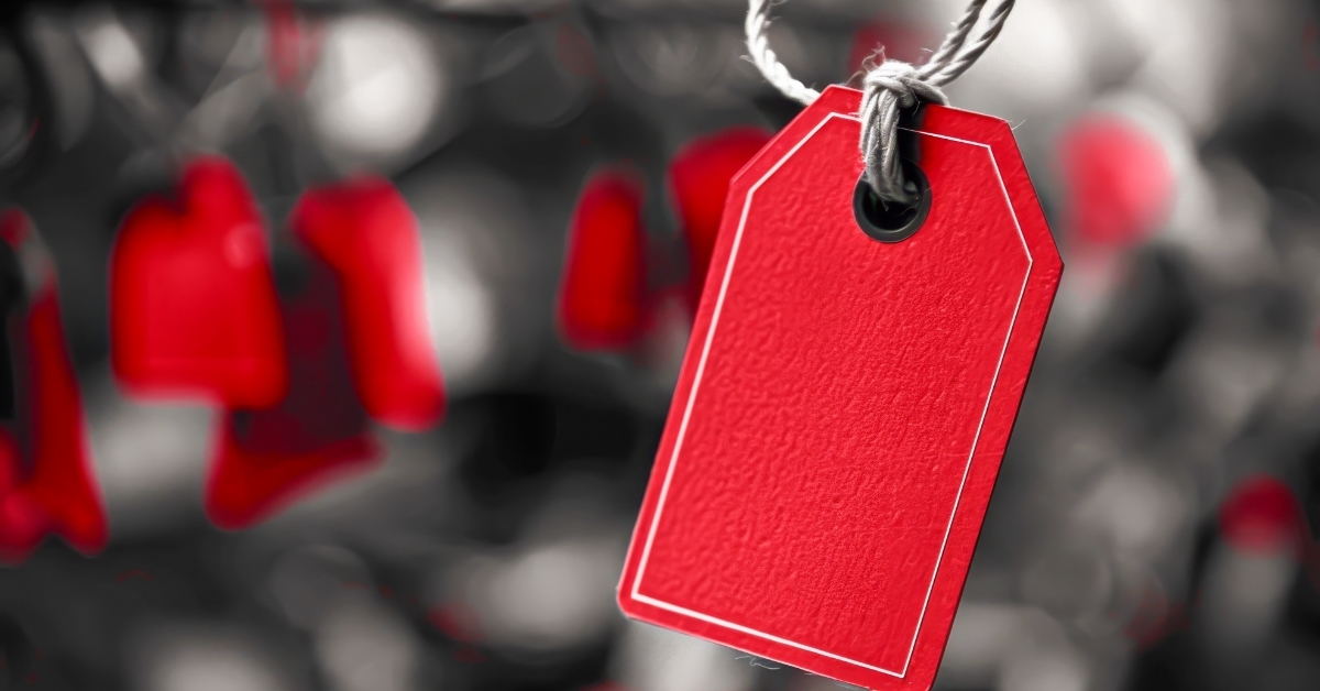 red tag hanging from string