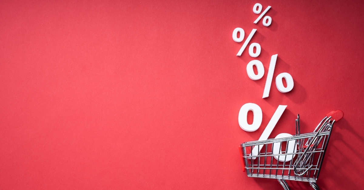 Sale Percents Falling Into Shopping Cart