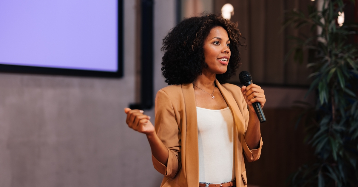 businesswoman giving the lecture
