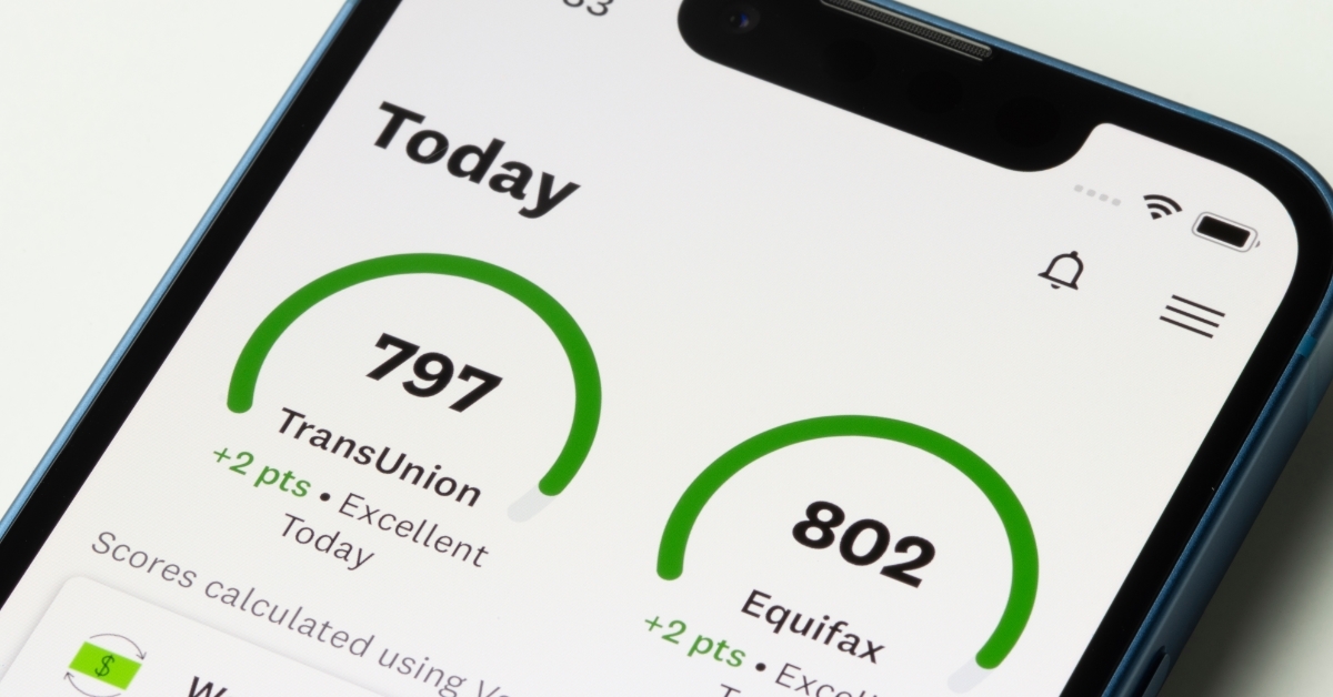 Excellent credit scores concept on smartphone