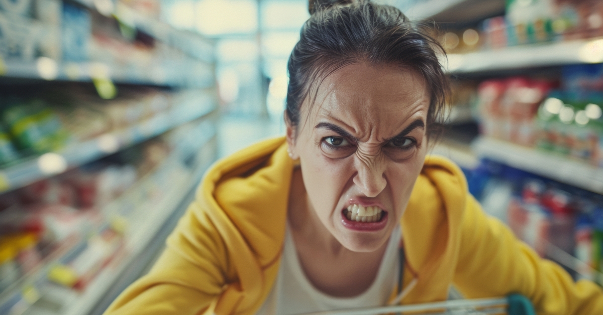 angry shopper with furrowed brow