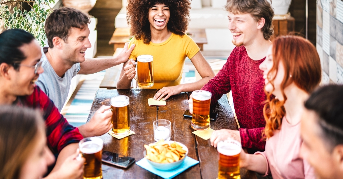 friends drinking at terrace brewery bar