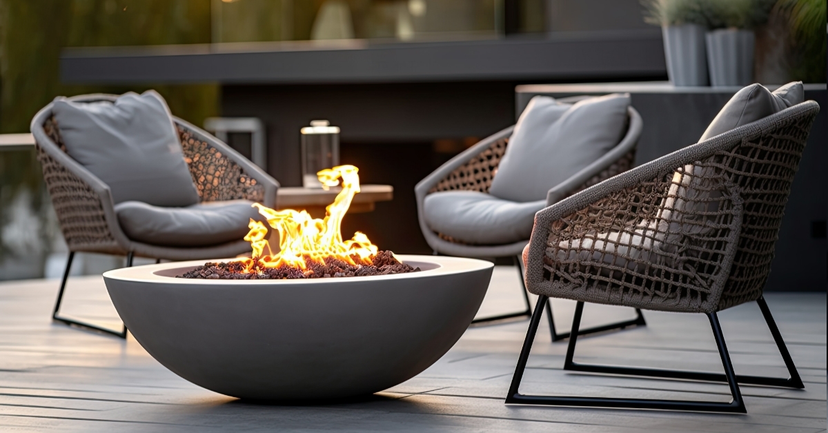 Outdoor backyard fire pit with furniture