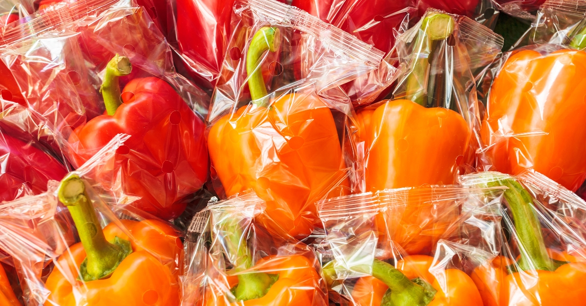 plastic wrapped bell peppers
