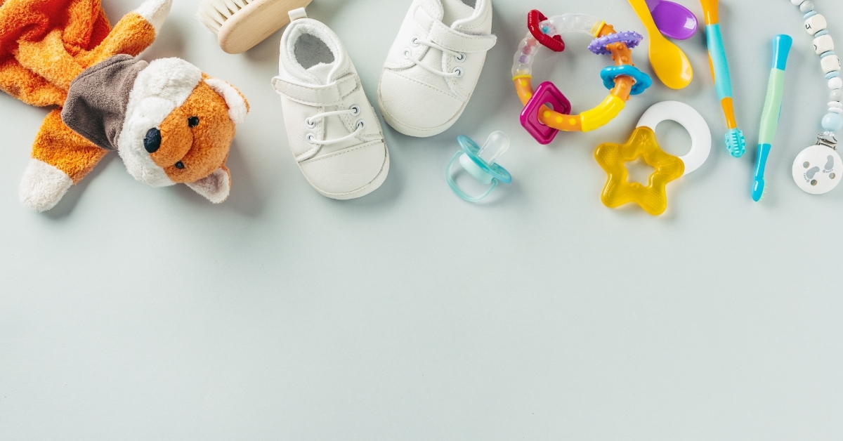 Baby care accessories flat lay