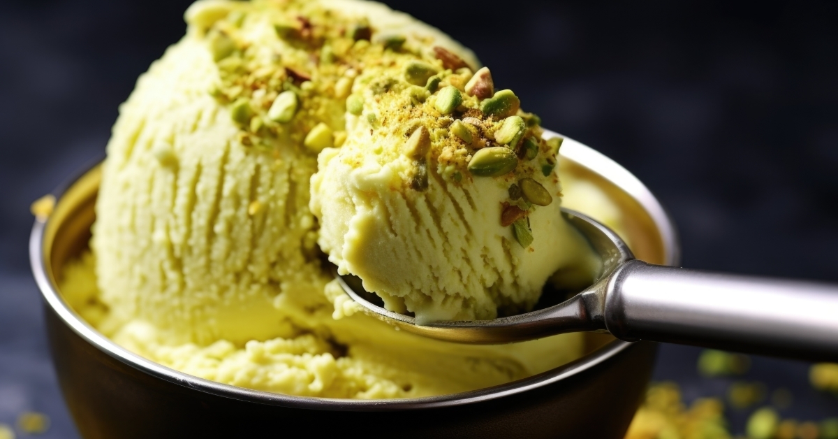 pistachio gelato on scoop
